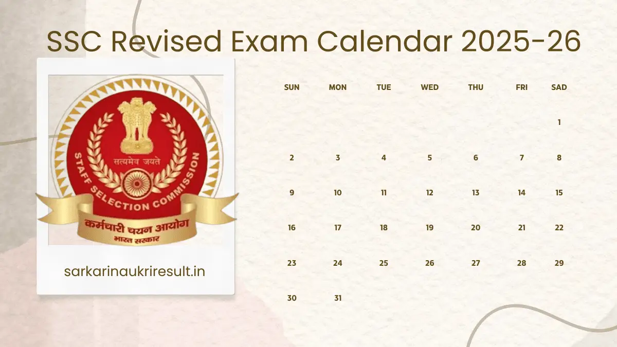 SSC Revised Exam Calendar 2025-26 Released